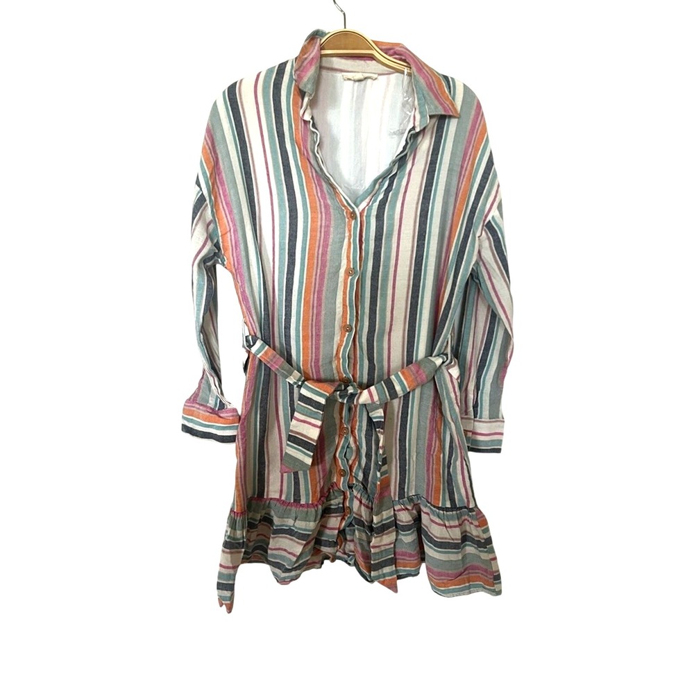 Entro Multicolor Pastel Striped Ruffle Mini Dress Size S Spring Easter Bohemian‎